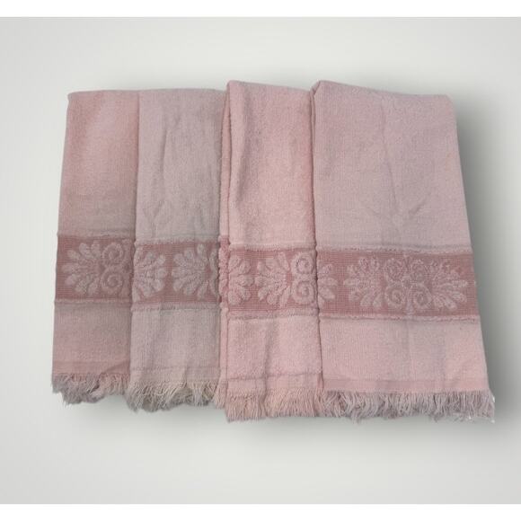 Vintage Towel Cannon Monticello Made in USA Cotton Blend 4 Hand Towels Pink - Picture 1 of 5